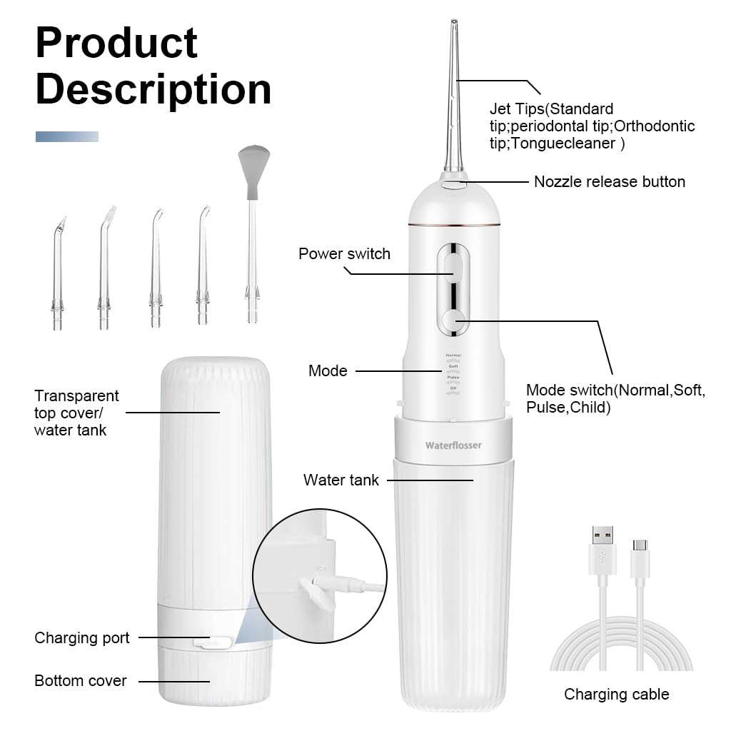 HANNEA Dental Flosser for Teeth Cleaner, Cordless Water Oral Irrigator 4 Cleaning Mode with 5 Jet Tips Water Dental Floss IPX7 Powerful battery for Teeth Cleaning Braces, Home, Travel HANNEA Dental Flosser for Teeth Cleaner, Cordless Water Oral Irrigator 4 Cleaning Mode with 5 Jet Tips Water Dental Floss IPX7 Powerful battery for Teeth Cleaning Braces, Home, Travel